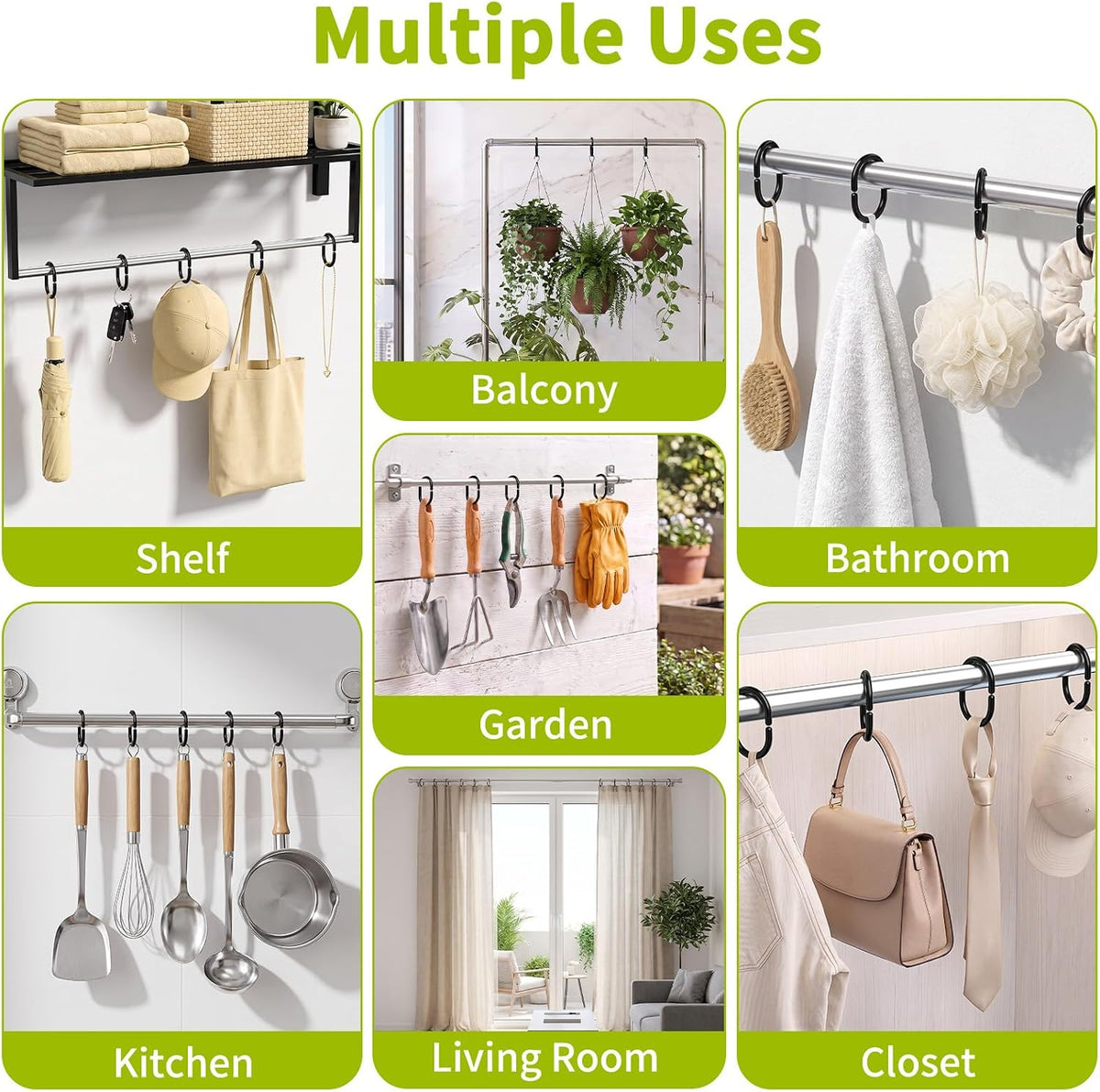 24 Pack Plastic Shower Curtain Hooks, Goowin C Shaped Black Shower Curtain Rings Rust Proof, Anti-Drop Shower Curtain Hangers Shower Hooks for Shower Curtain, Bathroom Shower Rings for Curtain, Black