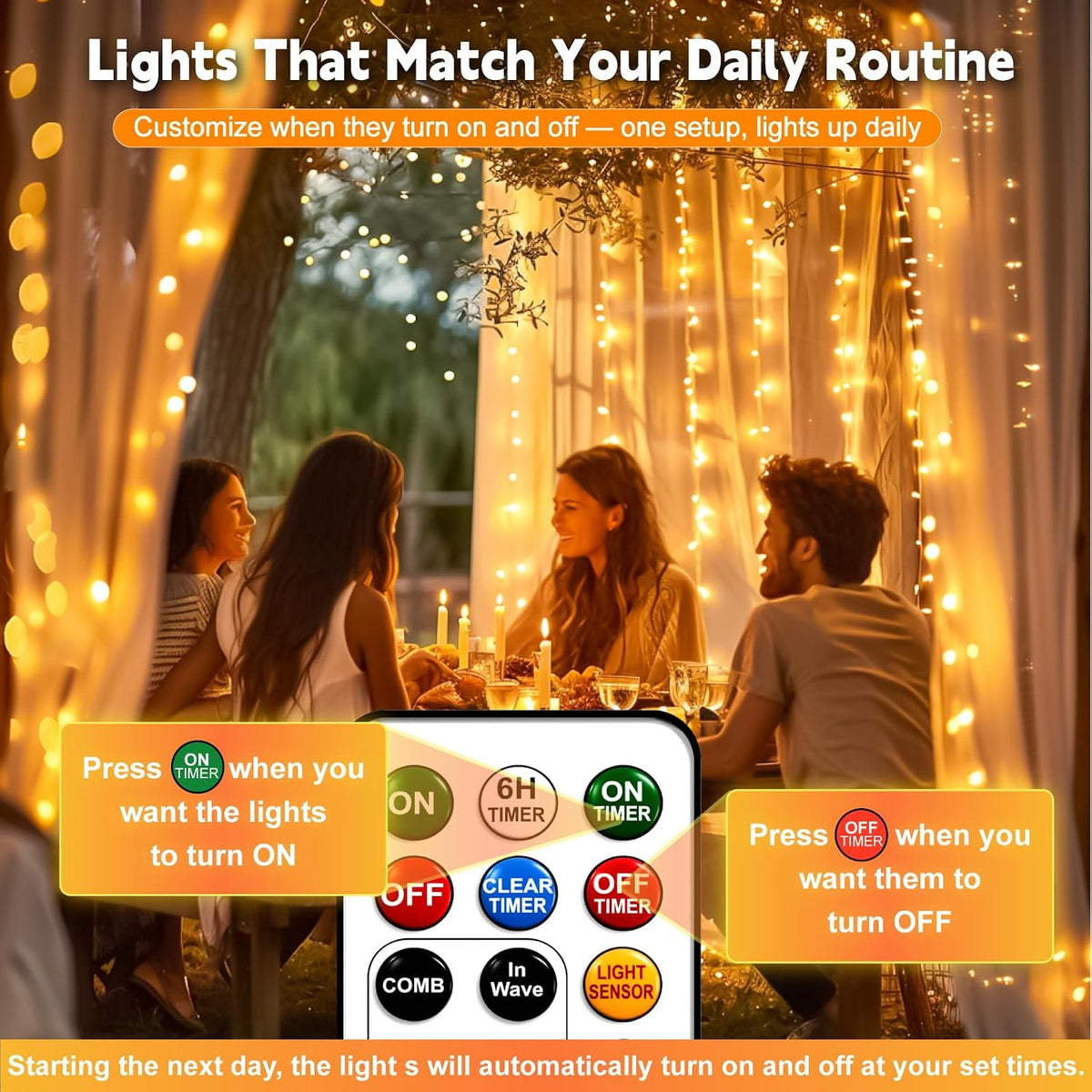 HXWEIYE Rechargeable 300LED Curtain Lights Battery Powered,9.8x9.8Ft,Remote