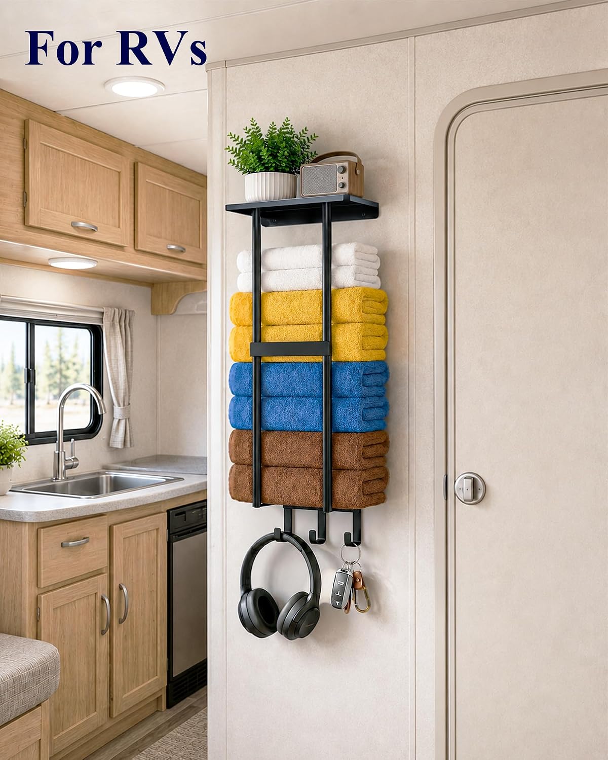 Kitsure Wall Mounted Towel Rack, Metal Towel Holder with Shelf, 29.3" H