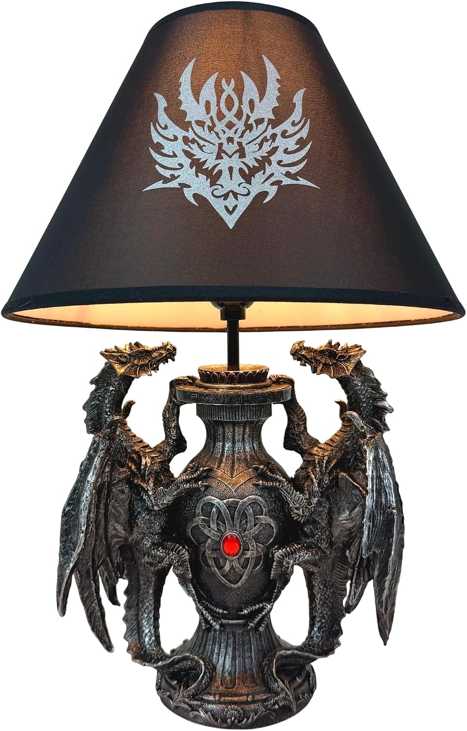 Dragon Table Lamp, 19 Inch Gothic Guardians with Black Fabric Shade