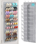 MISSLO 30 Pairs Over the Door Shoe Organizer Breathable Mesh Hanging Shoe Rack for Closet Storage with Wide Deep Pockets 10 Tier Shoes Holder Fit All the Family's Sneakers, Boots, Heels (Grey, 71")
