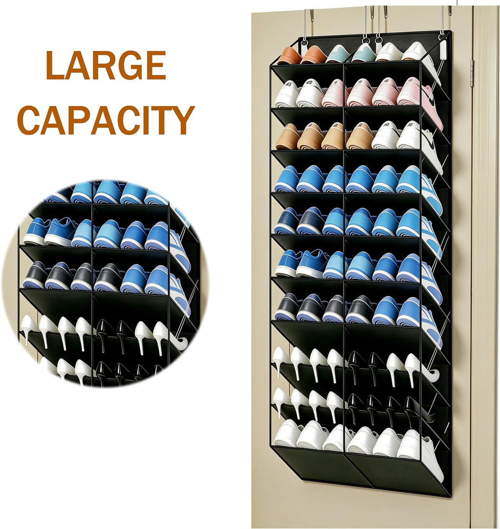 20-30 Pair Over The Door Shoe Organizer,10-Tier Breathable Hanging Shoe Rack for Closet,Upgrade Anti-Scratch Heavy Duty Hook Fit All the Family's Sneakers, Boots, Heels