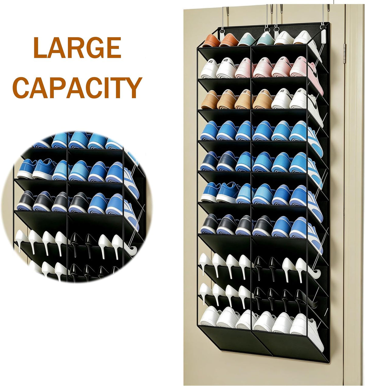 20-30 Pair Over The Door Shoe Organizer,10-Tier Breathable Hanging Shoe Rack for Closet,Upgrade Anti-Scratch Heavy Duty Hook Fit All the Family's Sneakers, Boots, Heels