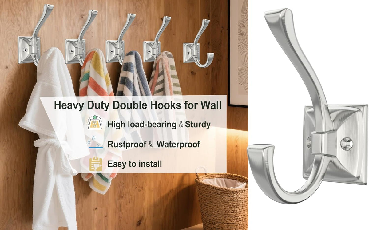 TOFIIGREM 8 Pack Brushed Nickel Towel Robe Hooks, Coat Hooks for Wall Hanging Hat, Key, Bag, Mudroom Hook Entrance Bathroom Door Decorative Heavy Duty Hats Hanger
