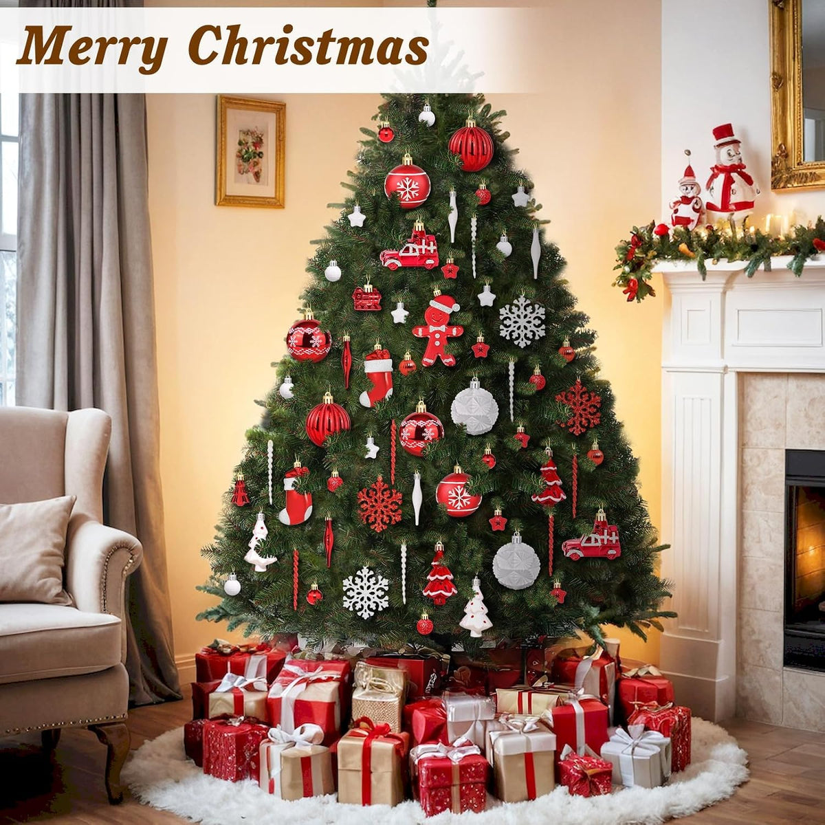 FestiveBliss Christmas Ornaments 71 Count, Christmas Balls