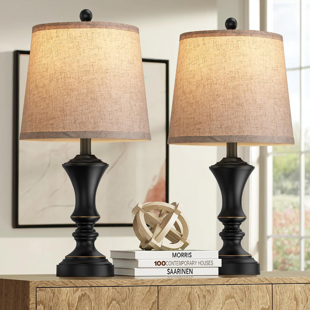 ROTTOGOON Retro Table Lamps Set of 2, Nightstand Lamp for Bedroom Vintage Rustic Table Lamps for Living Room Traditional Nightstand Bedside Lamps 22" (Black) Bulb NOT Included