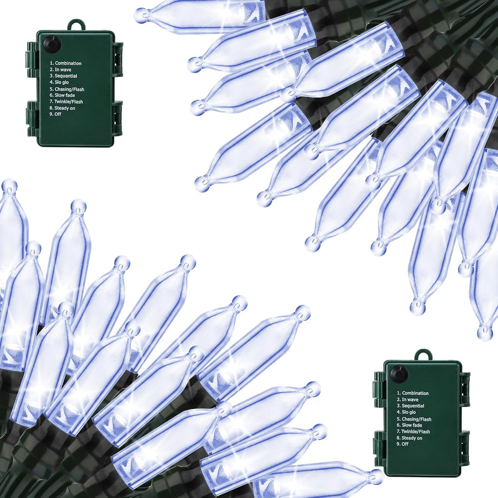 Lomotech Battery Christmas Lights - 2 Pack Total 33ft 100LEDs,White