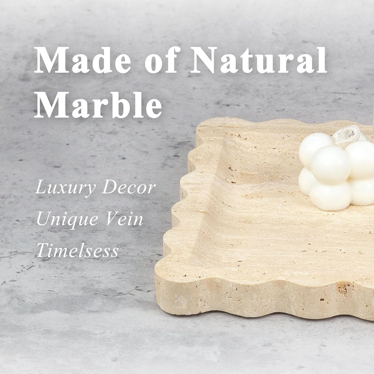 YMXYJM Travertine Marble Tray, Scalloped Stone Coffee Table Tray Decor - 8"