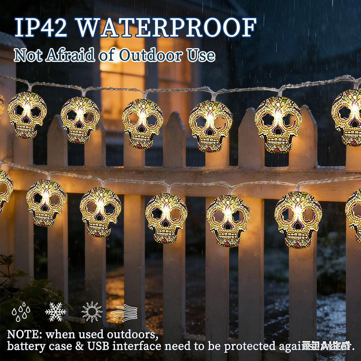 Halloween String Lights, 15 FT 30 LED Halloween Skull Fairy Lights Decor