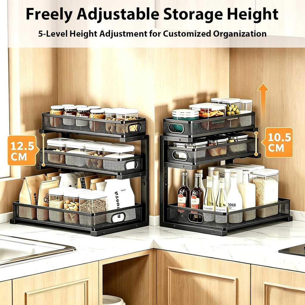 2 Pack Under Sink Organizer, 3-Tier Pull Out Cabinet Organizer and Storage