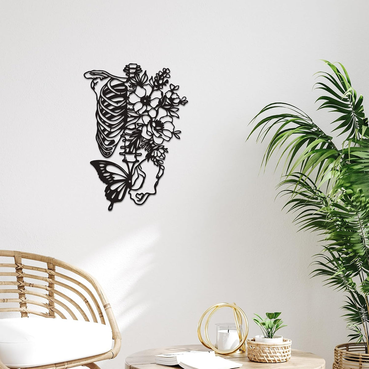 Rajukit Skull & Butterfly Wall Art, Gothic Decor