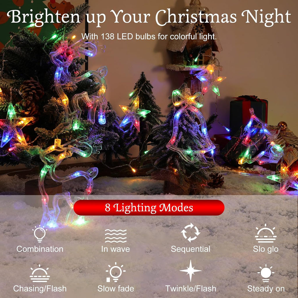 Lewondr 138 LED Christmas Curtain Lights with 6H Timer & 8 Modes
