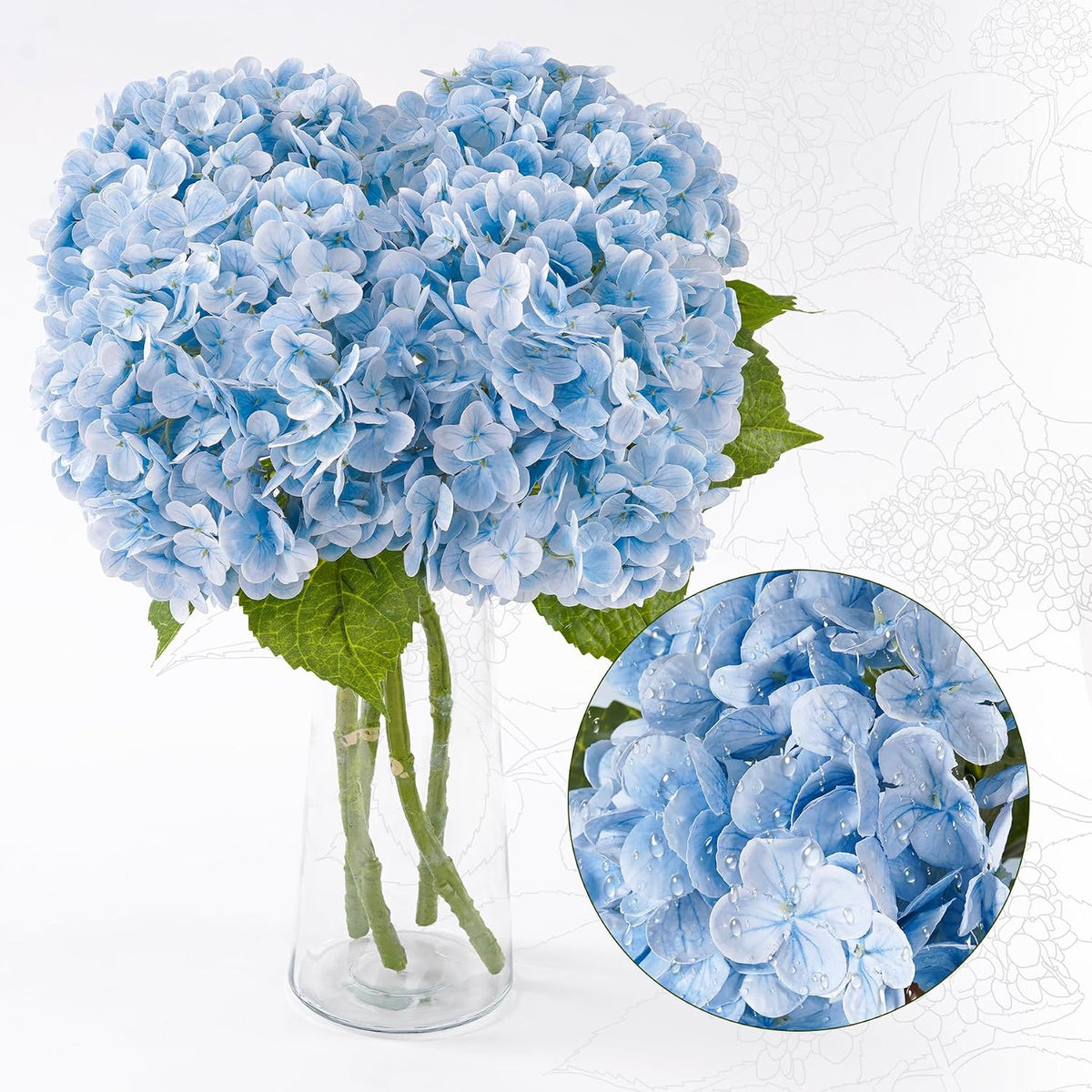 4 Pcs Blue Hydrangea Artificial Flowers 21" Real Touch Latex Flower