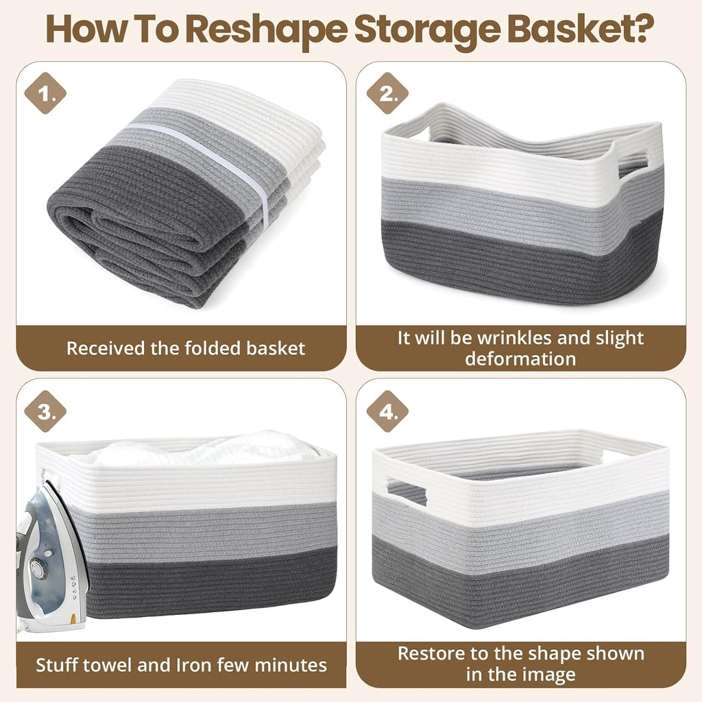 Optish 95L Large Woven Blanket Basket, Storage Basket with Handles, Grey