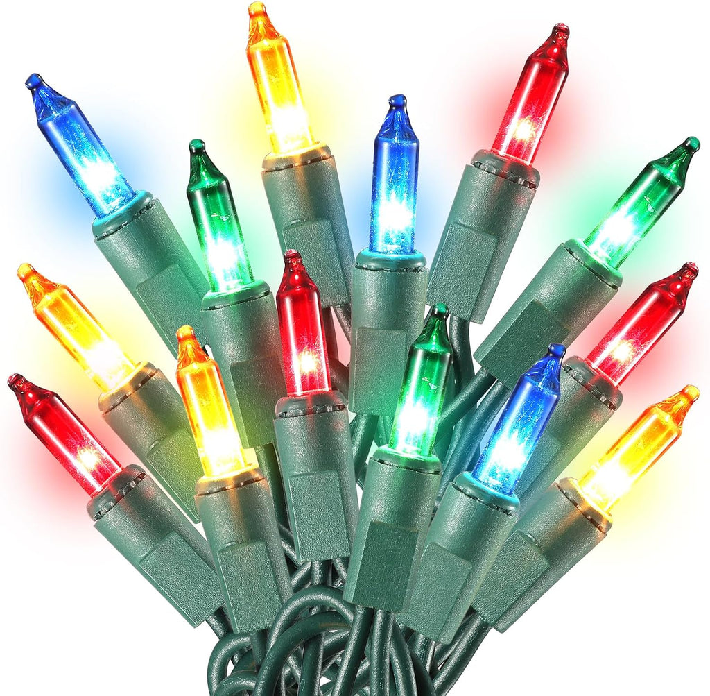 TIGOMOOV Multicolor Christmas Lights 100 Count, 21ft Green Wire Incandescent Mini String Lights, UL Certified Plug in Connectable, Xmas Tree Wreath Yard Patio Party Wedding Indoor Outdoor Decor