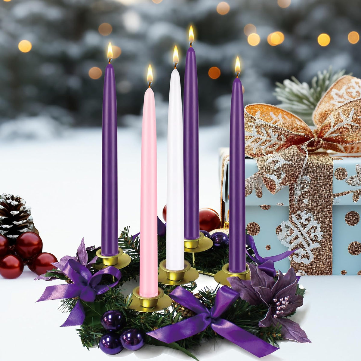 Mega Candles Unscented Christmas Advent Taper Candle Set 5 ct 10" x 7/8"