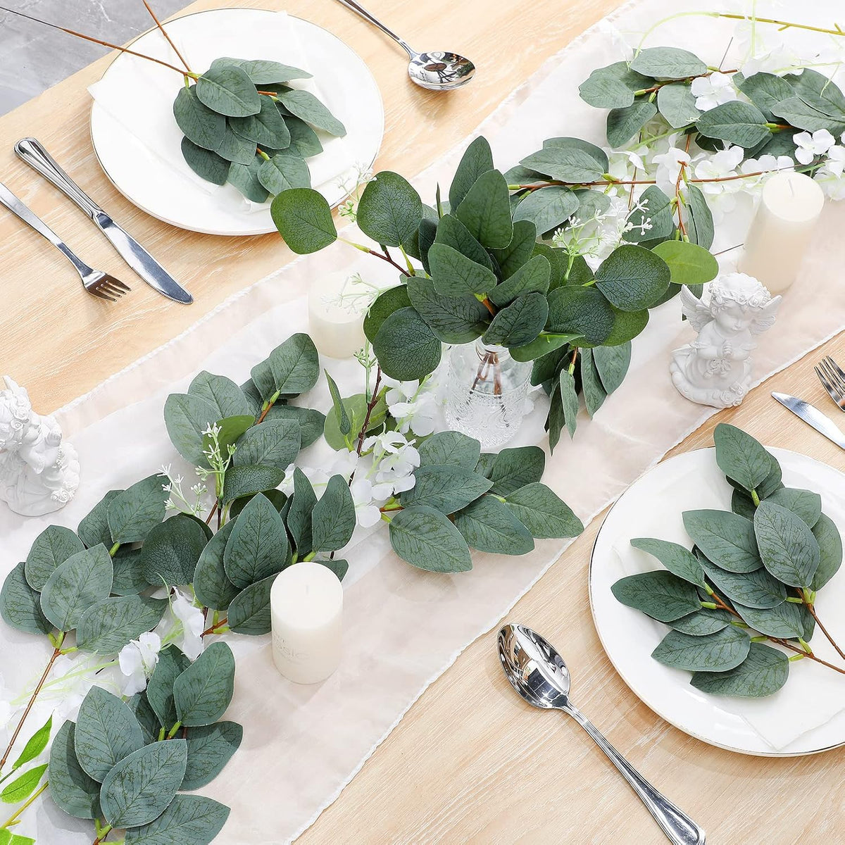 Tigeen 100 Pcs Artificial Eucalyptus Leaves Stems Silver Dollar Eucalyptus