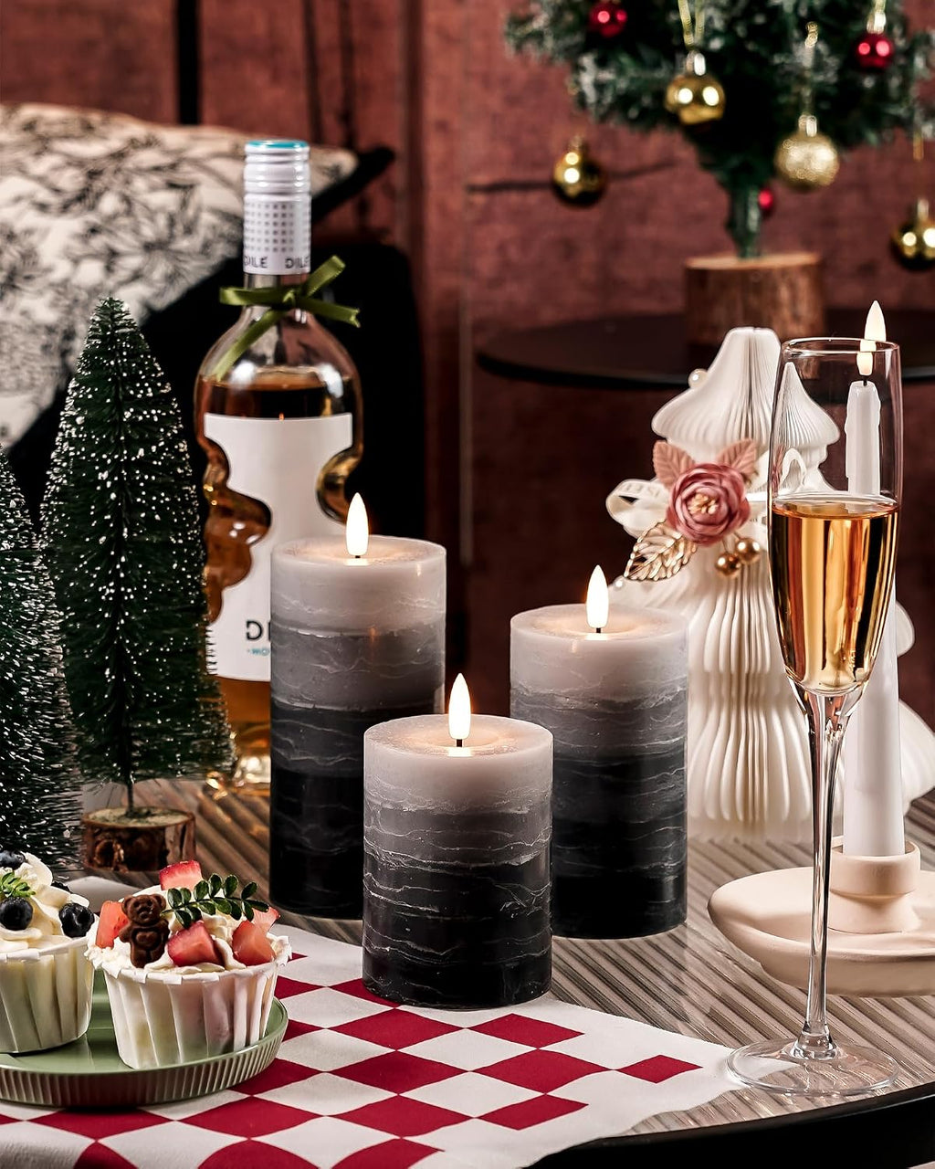 Stmarry Distressed Gradient Gray Flameless Candles with Remote and Timer, Real Wax Made LED Pillar Candles Battery Operated with 3D Flickering Flame - 3" x 4", 3" x 5", 3" x 6" - Set of 3