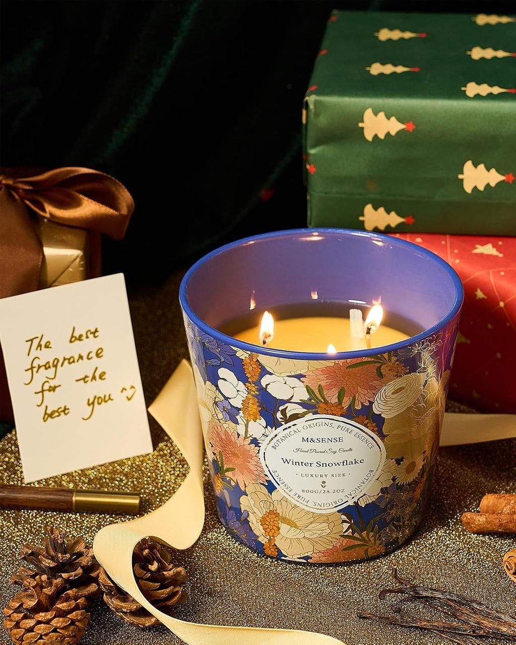 M&SENSE Winter Snowflake Scented Candle, Large 28.2oz Natural Soy Wax