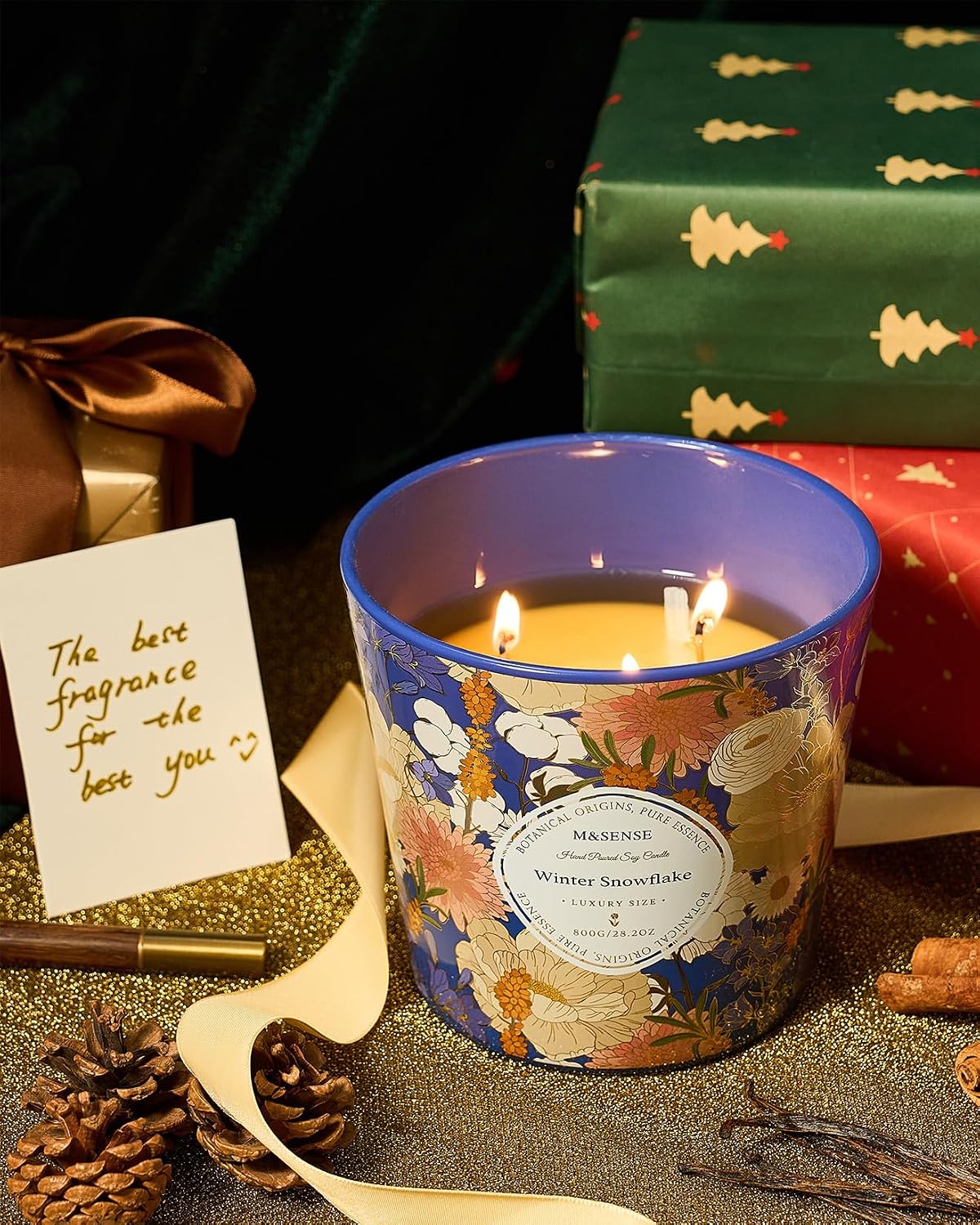 M&SENSE Winter Snowflake Scented Candle, Large 28.2oz Natural Soy Wax