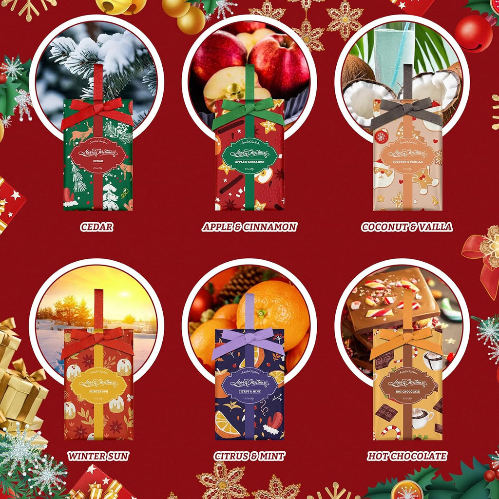 STRN Christmas Scented Sachets, 6 Large Hanging Sachet for Drawer & Dresser