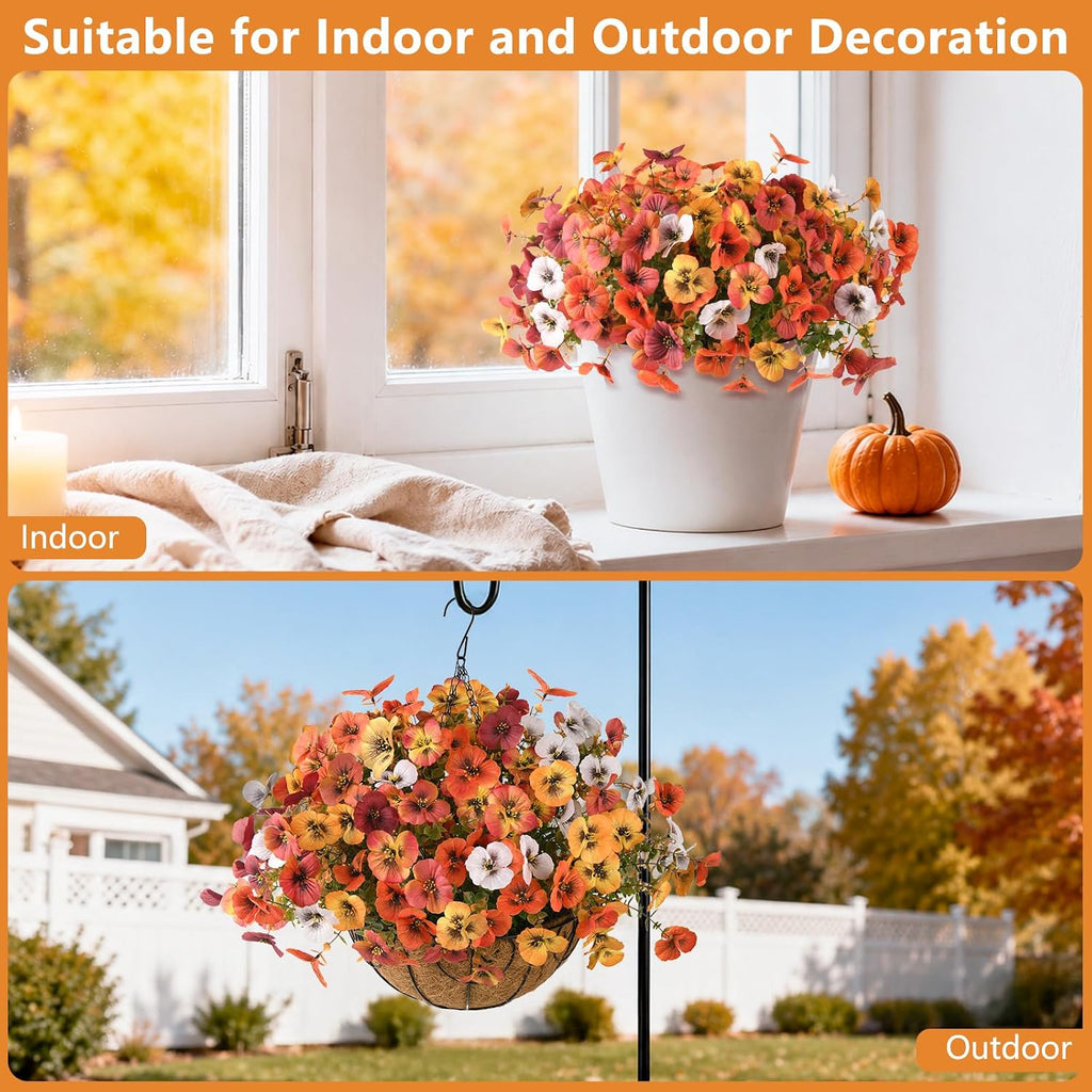 INQCMY Artificial Pansy Fall Flowers for Outdoor Porch Decoration Faux Mums