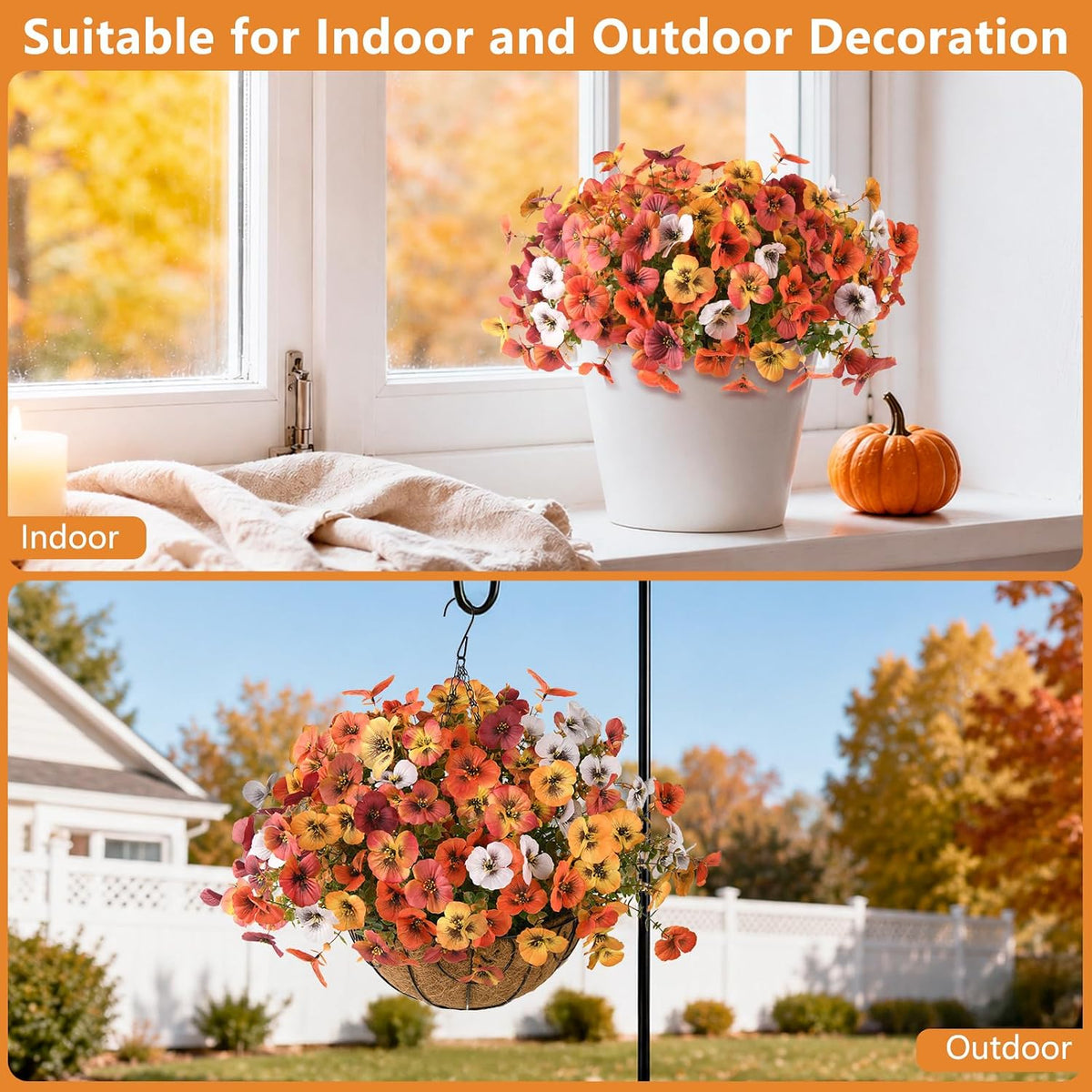 INQCMY Artificial Pansy Fall Flowers for Outdoor Porch Decoration Faux Mums