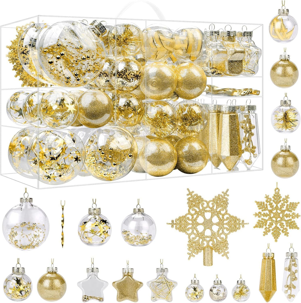 SHareconn 100PCS Christmas Tree Ornaments Clear Set, Gold