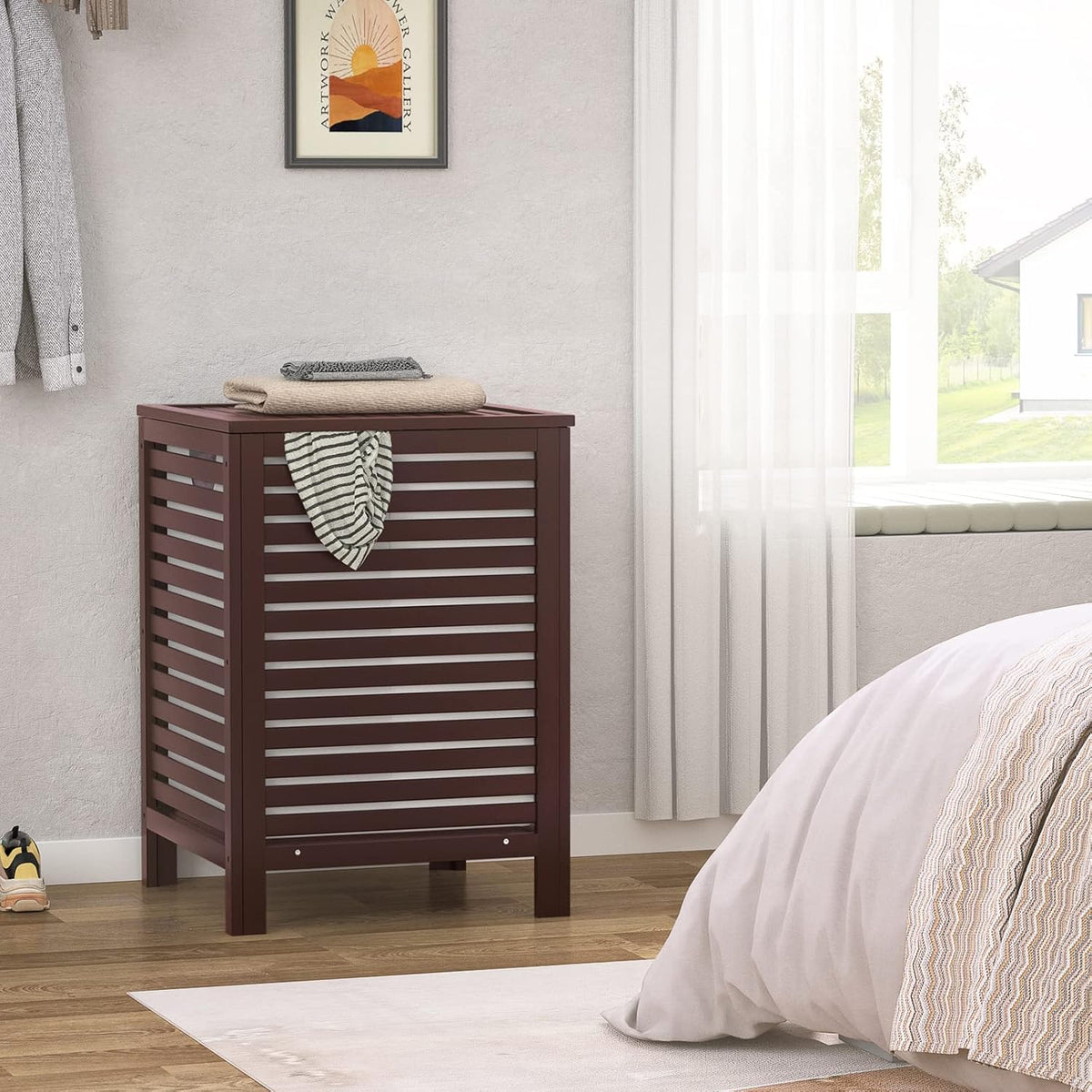 Homykic 120L Bamboo Laundry Hamper with Lid and Removable Bag, Espresso