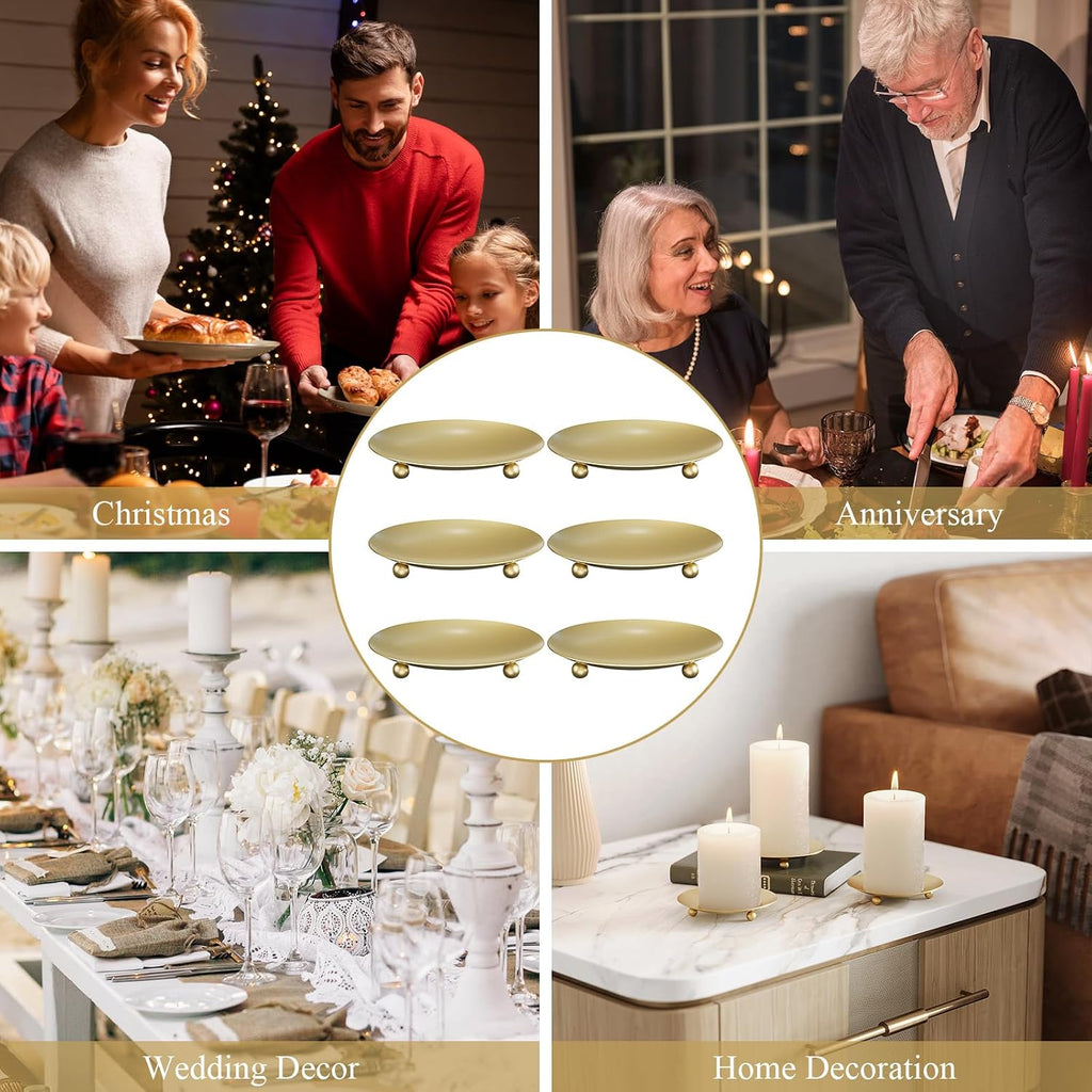 Apsways 6 Pcs Gold Pillar Candle Holders for Dinner Party, Wedding