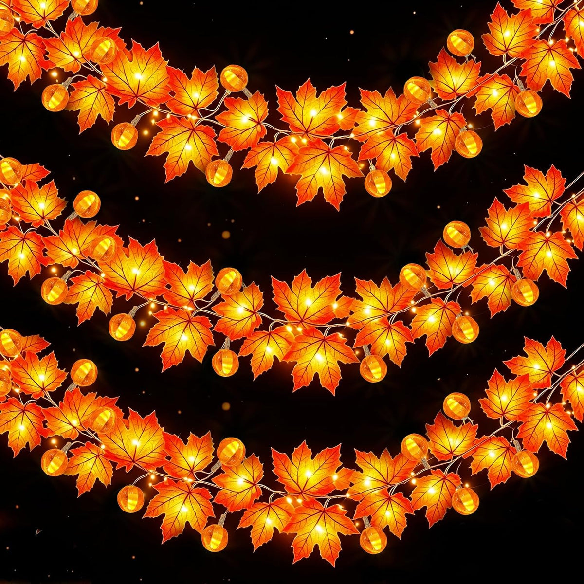 3 Pack Timer Fall Garland with Pumpkin Lights 30Ft 60LED Pumpkin Garland