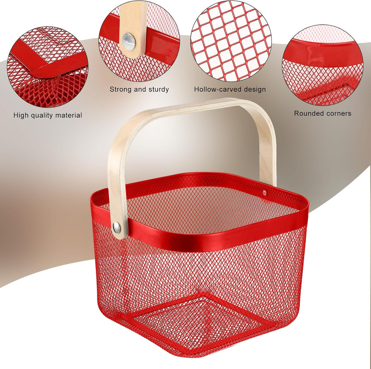 Roshtia 6 Pcs Metal Mesh Basket with Handle, Garden Basket for Christmas