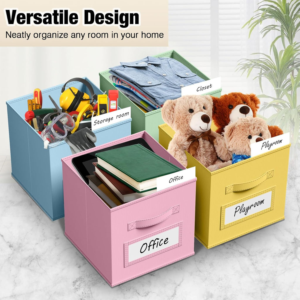 10 Pack Fabric Storage Cubes with Label 11" Collapsible Cube Bins, Macaroon