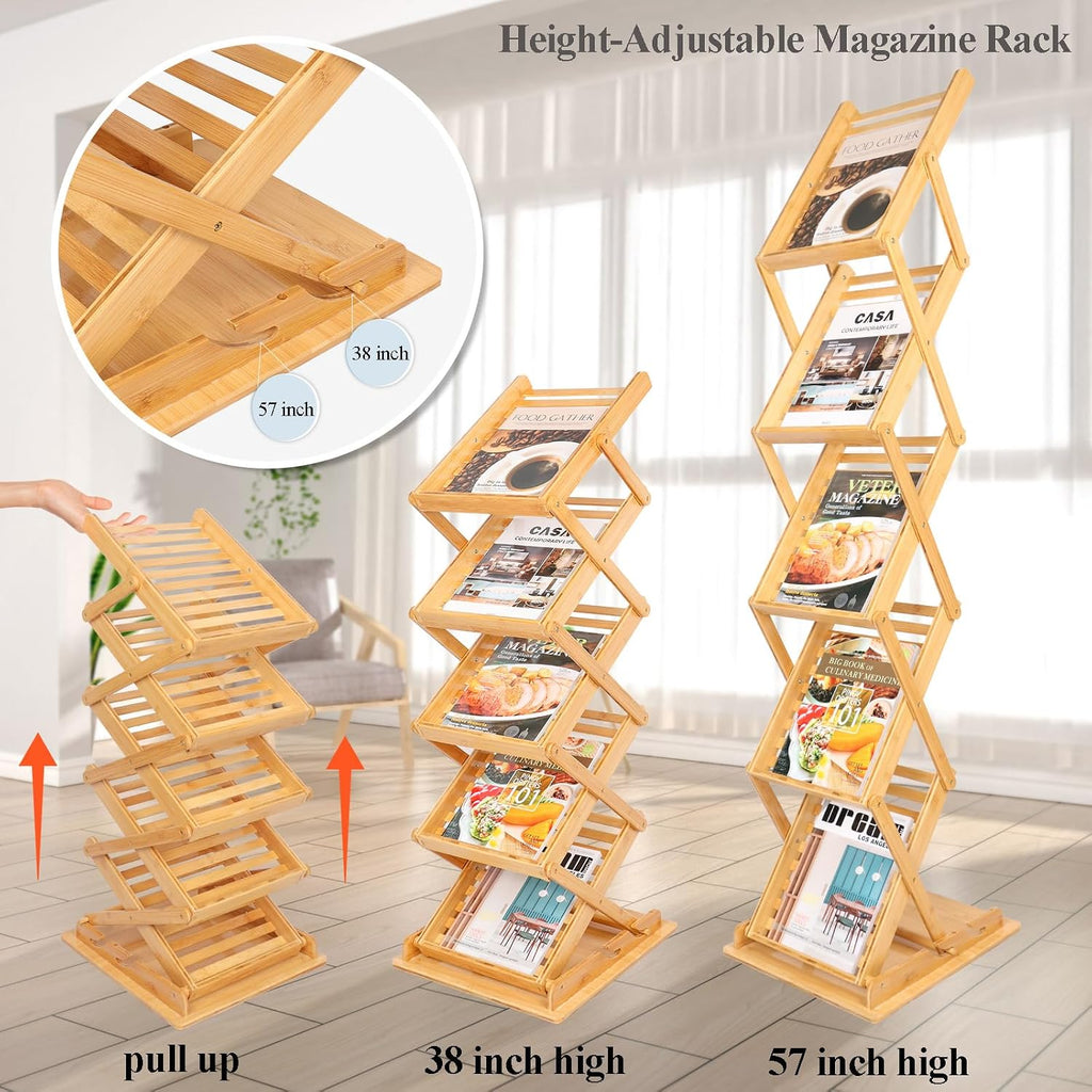 DuvinDD Foldable Bamboo Magazine Rack Floor, A4 Size, 57 inch Tall