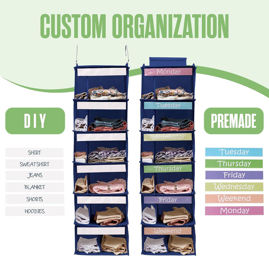 Kids Clothes Organizer, Weekly Clothes Organizer for Kids, 6 Shelf, Blue