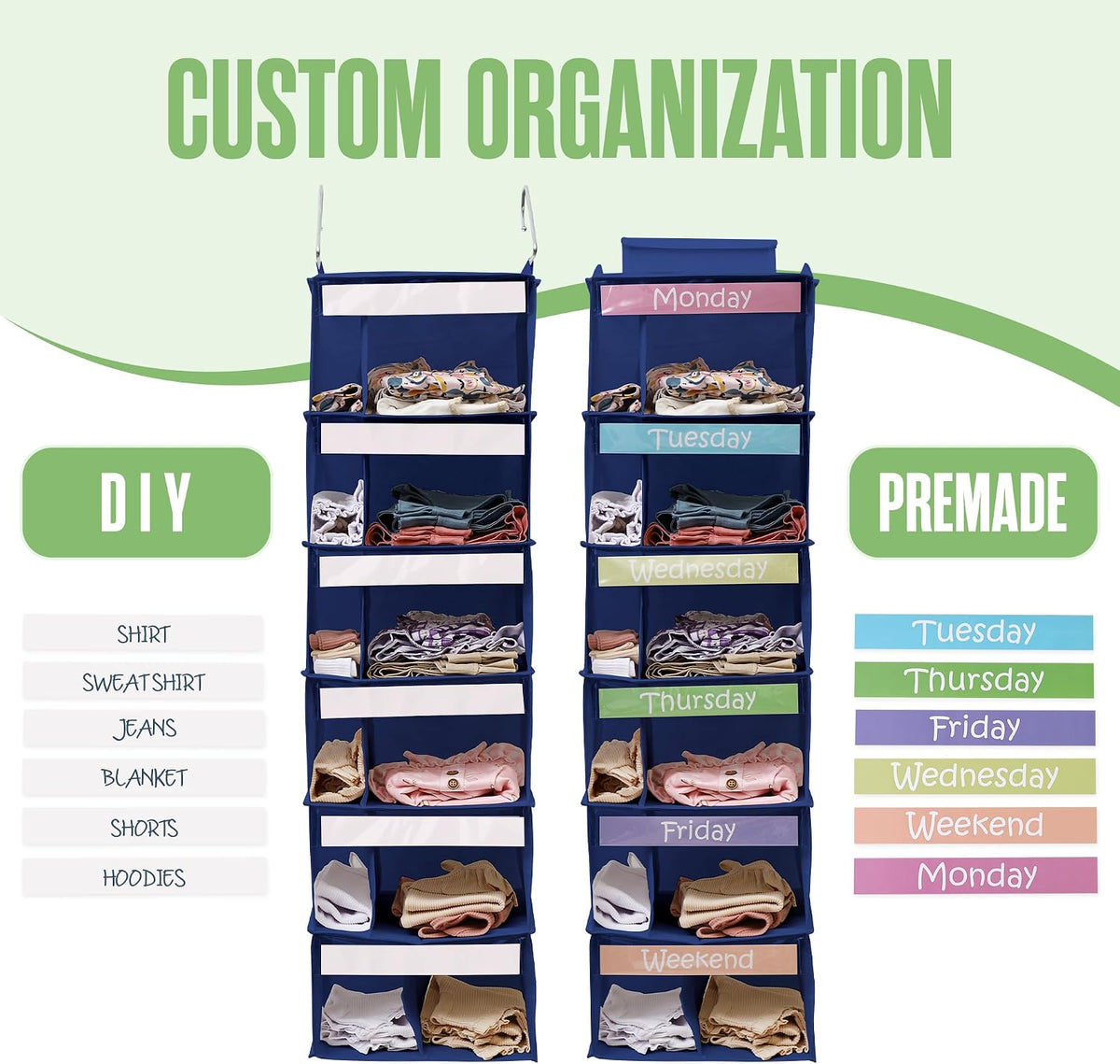 Kids Clothes Organizer, Weekly Clothes Organizer for Kids, 6 Shelf, Blue