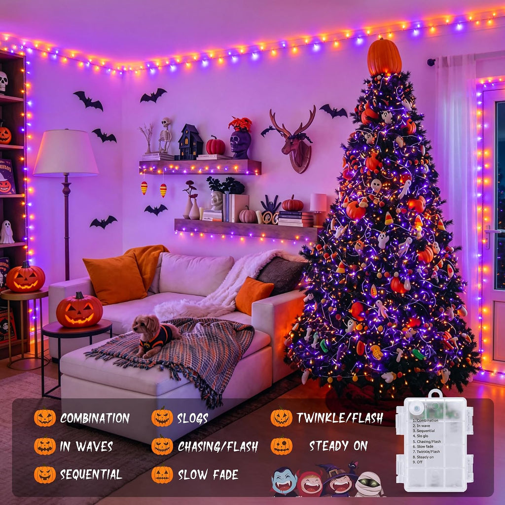 JMEXSUSS 33FT 100 LED Orange and Purple Halloween Lights