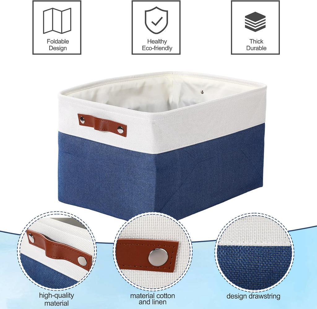 Uiifan 16 x 12 x 10 Inch 8 Pack Fabric Storage Baskets with Handles, Blue