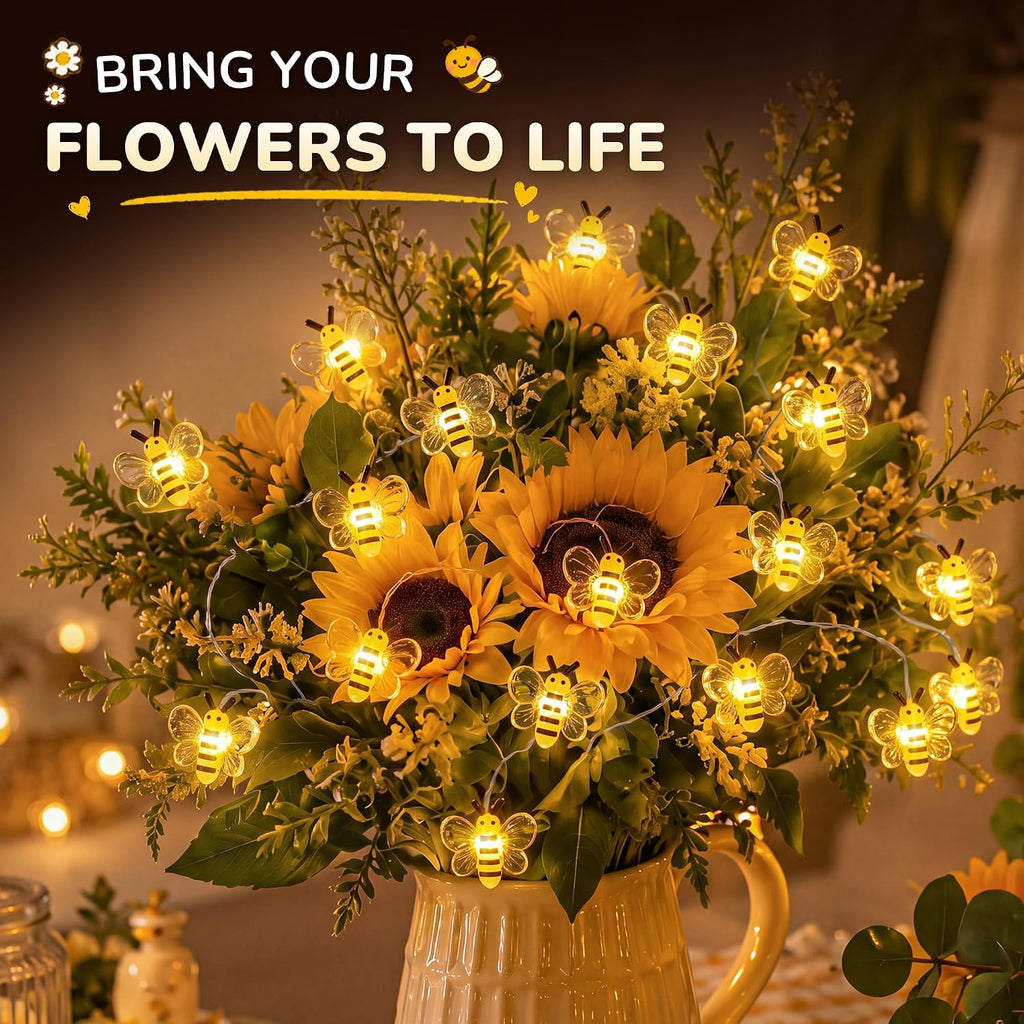 Mudder 1 Pack Honey Bee String Lights, 10FT 30LEDs with 8 Modes & Timer