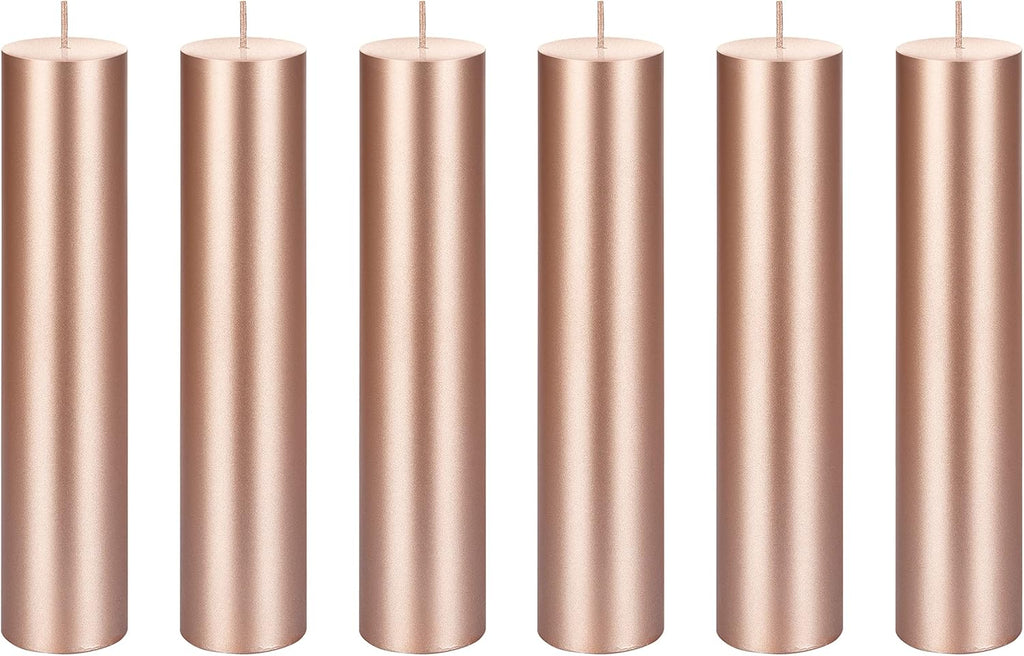 Mega Candles 6 pcs Unscented Solid Rose Gold Pillar Candles, Hand Poured Premium Wax Candle 2 Inch x 9 Inch, Home Décor, Spas, Weddings, Occasions, Party, Centerpieces, Holidays, Vigils, Prayers