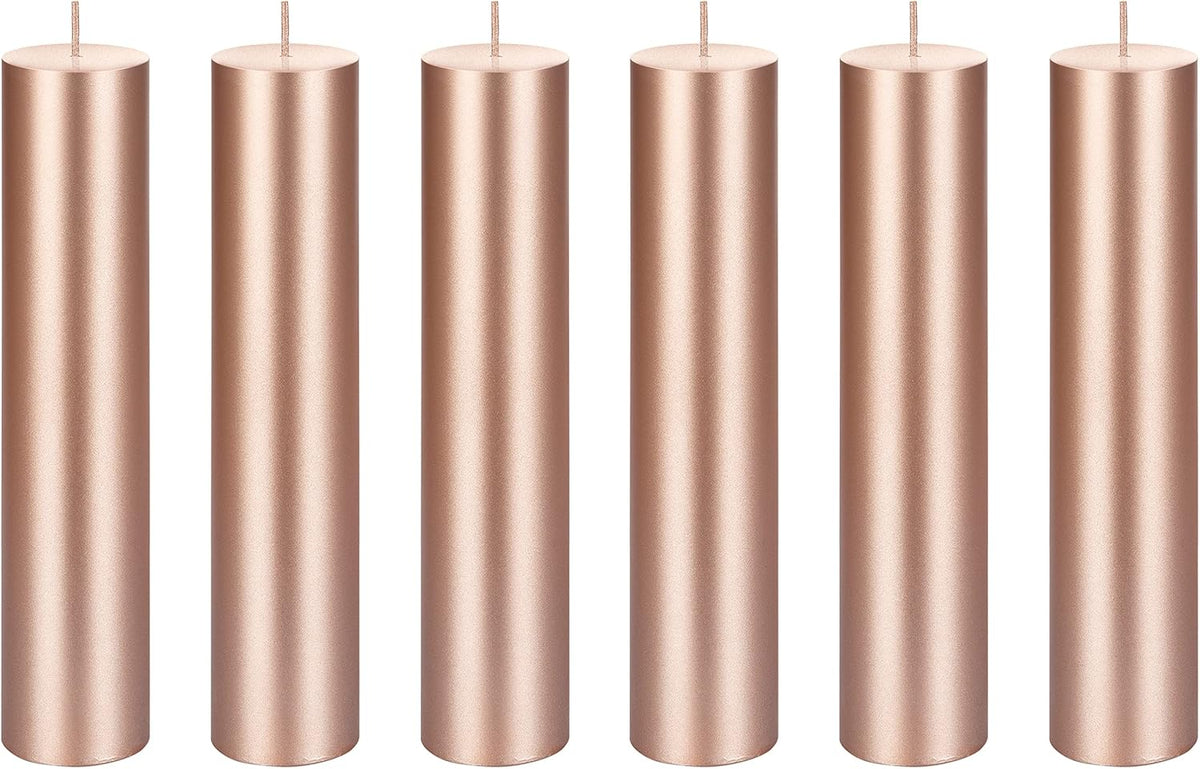 Mega Candles 6 pcs Unscented Solid Rose Gold Pillar Candles, Hand Poured Premium Wax Candle 2 Inch x 9 Inch, Home Décor, Spas, Weddings, Occasions, Party, Centerpieces, Holidays, Vigils, Prayers