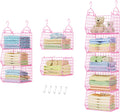 5 Tier Closet Hanging Organizer, Clothes Hanging Shelves with 4 Hanging Hooks 5 S Hooks, Wire Storage Basket Bins, for Clothing Sweaters Shoes Handbags Clutches Accessories Patent Design-Pink
