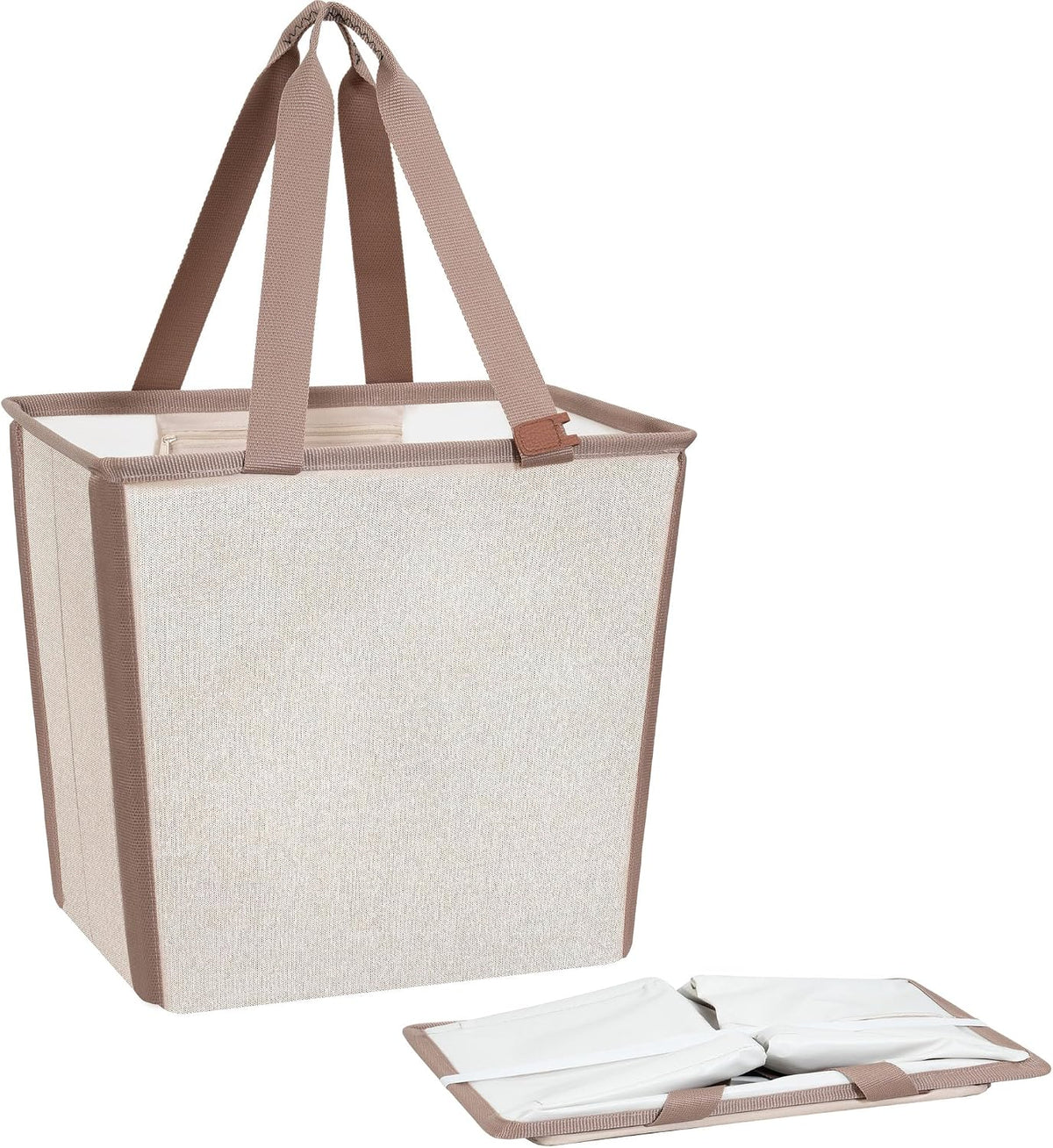 STORAGE MANIAC Collapsible Laundry Basket, 16.9 Gal. Large Pop-up Laundry Hamper with Long Carry Handles, Space-Saving Foldable Clothes Hamper with Bottom Elastic Band, Travel Laundry Bags, Oat Beige