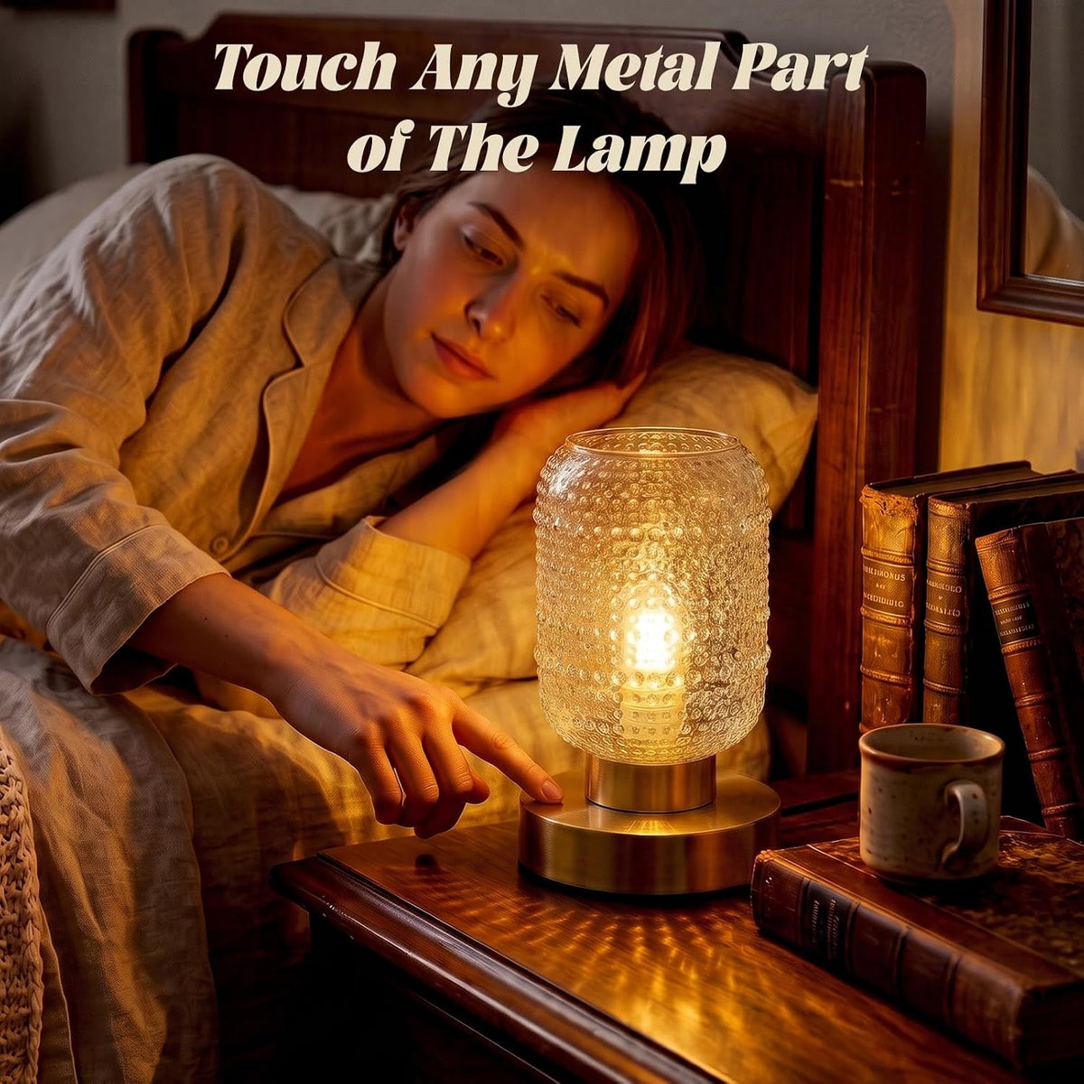 ZYER 8.9in Clear Table Lamp, Touch Control Bedside Lamp Small Vintage Lamp