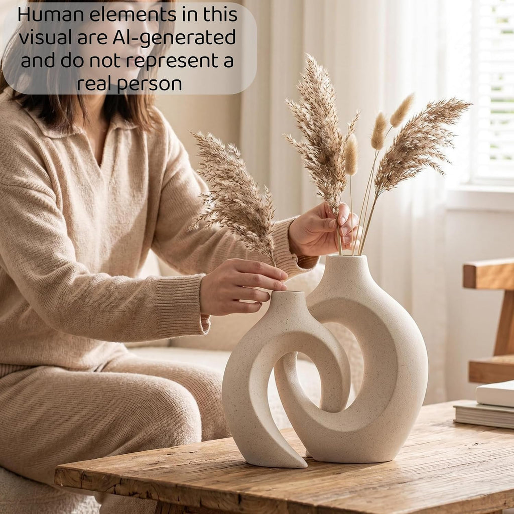 Liotww Snuggle Hollow Ceramic Vase 8.4" Hug Donut Decorative Vase Set of 2
