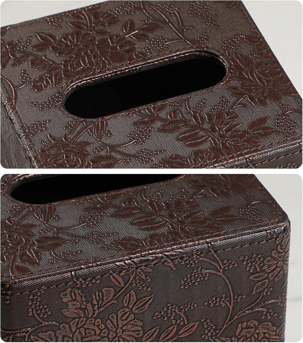Square Tissue Box Cover, Stylish Leather Tissue Box Holder with Magnetic Bottom, Used As A Decorative Tissue Holder for Living Rooms, Bedrooms, and Desks (Brown Grape Pattern)