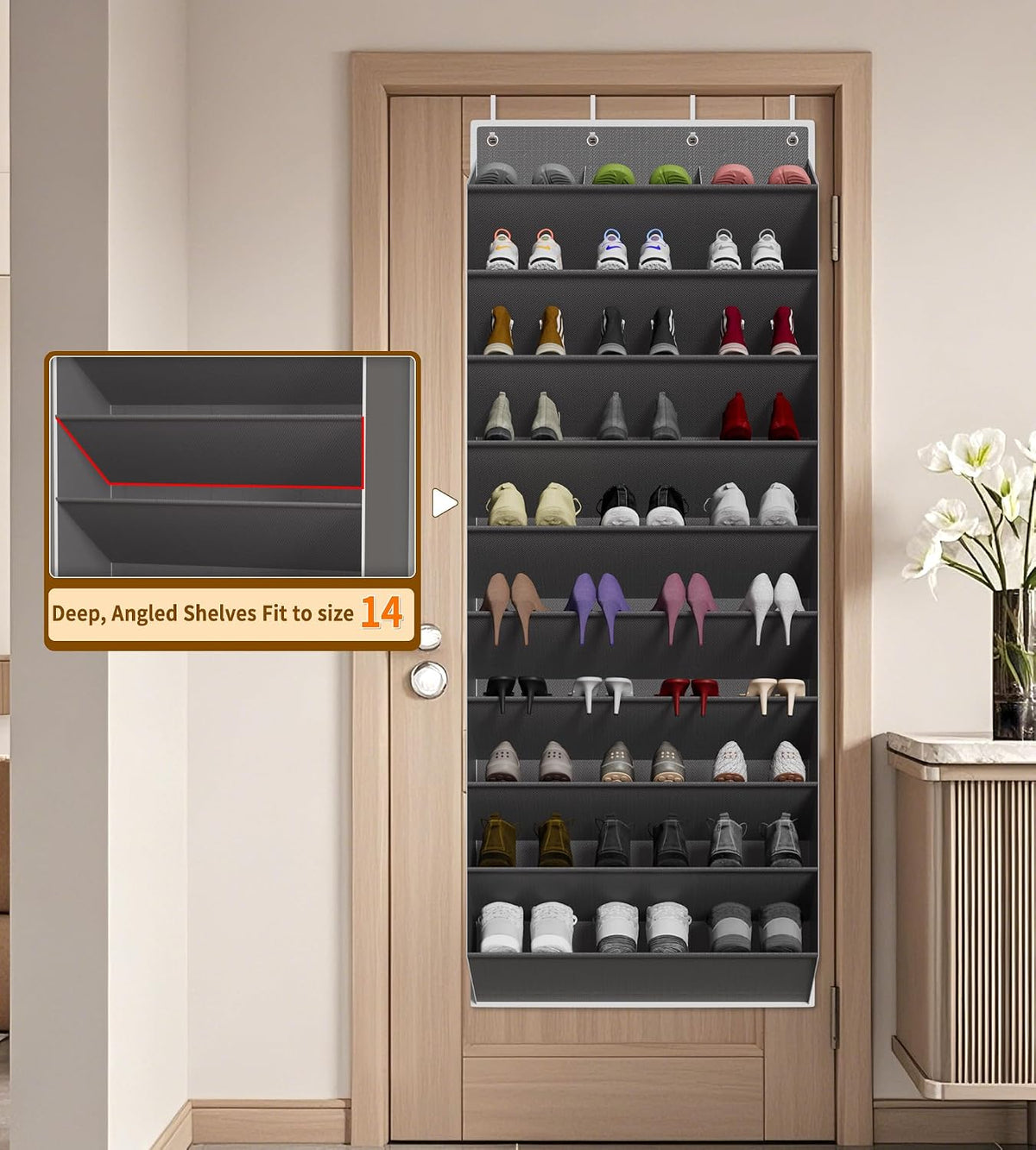 TAHAVICE Over the Door Shoe Organizer, Hanging Shoe Organizer with 30 Pairs