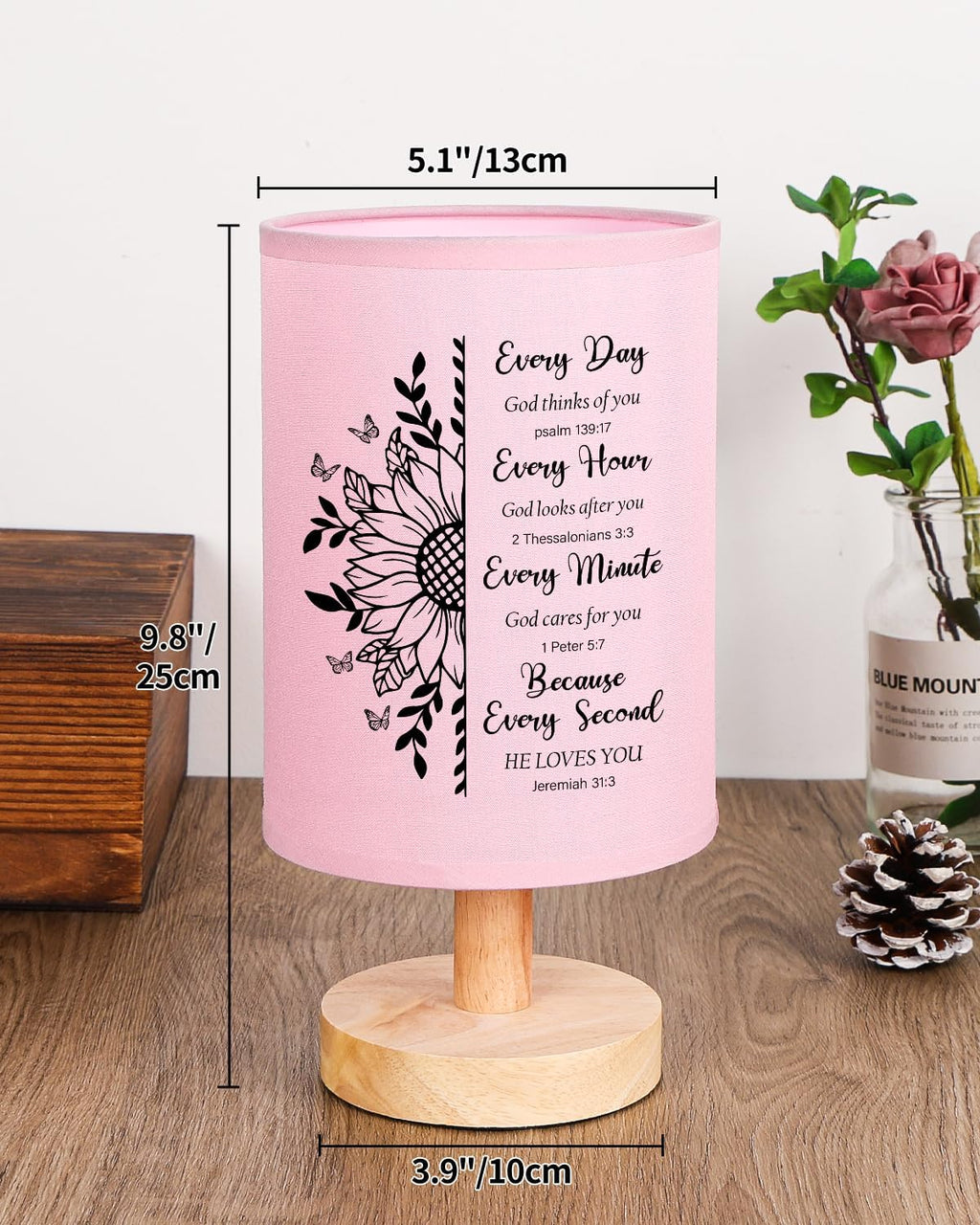 Christian Gifts for Women Table Lamp, Religious Gifts for Women with Bible Verse Prayer Inspirational Gift Fabric Lamp Spiritual Gifts for Friend (Pink)