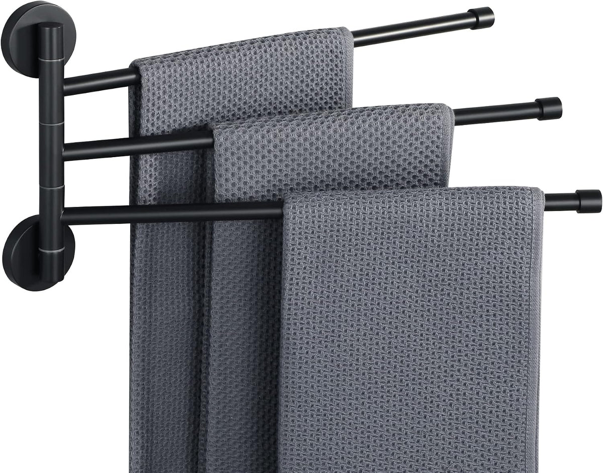 Alise 3 Arm Swivel Towel Rack, Matte Black Swivel Out Towel Bar, 13.9 Inch