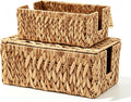 Cable Management Box Set of 2, Cord Organizer for Power Strip | Handwoven Water Hyacinth Storage Basket with Reinforced Metal Frame, Decorative Home Organizer for Desk & Office
